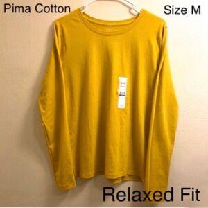 5/$15💥 Relaxed Fit Pima Cotton Tee Top Scoop Neck Casual Mustard Fall Winter 🍁
